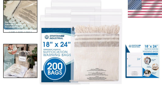 Efficient Self-Seal Clear Bags with Suffocation Warning - 200 Count - 18”x24”