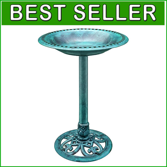 Elegant 28-Inch Lightweight Green Polyresin Bird Bath for Outdoor Garden Decor