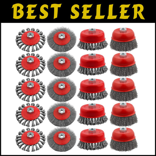 20 Pack 4" Heavy Duty Wire Wheel Cup Brush Set for Angle Grinders - Carbon Steel