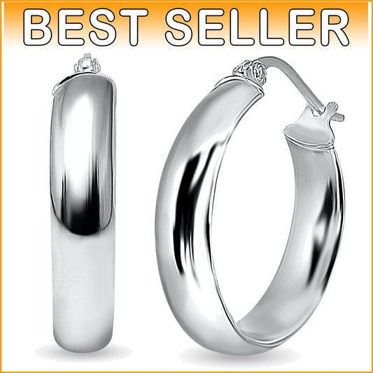 Elegant Sterling Silver Click-Top Hoop Earrings - Half Round Design Available