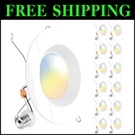 Retrofit 12 Pack of 6-Inch Dimmable LED Can Lights - 1050 LM & Selectable Colors