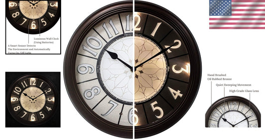 Elegant Battery Operated 12.6'' Farmhouse Clock - Quartz Movement & Illumination