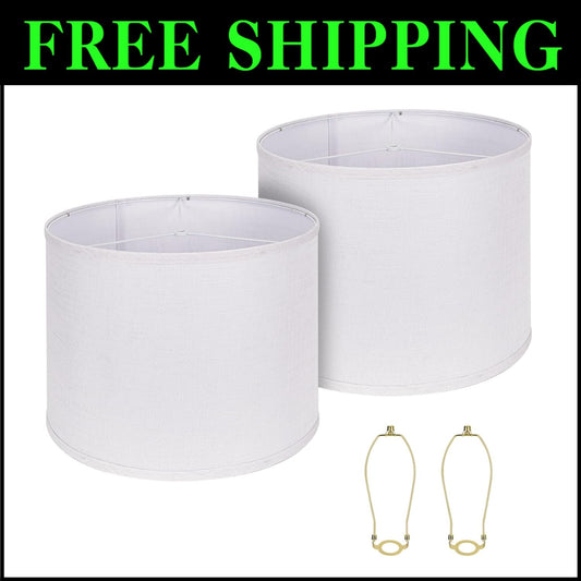 Elegant White Drum Lamp Shades 15" - Durable Natural Linen with Spider Fitter