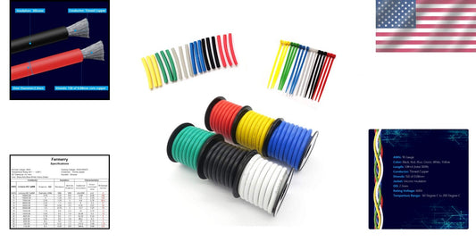 Flexible 18 AWG Electrical Wire Spools - 50ft Each, Tinned Copper in 6 Colors