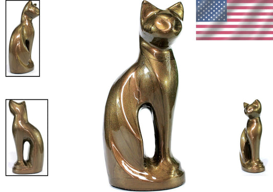 Elegant Cat-Shaped Metal Cremation Urn - 9" Memorial Container for Pet Ashes
