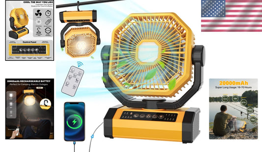 Stylish 20000mAh Camping Fan - Oscillating, Quiet, with Power Bank Function