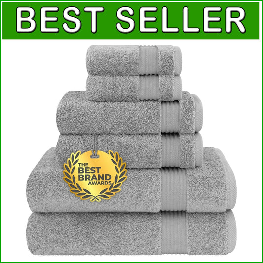 6-Piece Bath Towel Set: Premium 600 GSM Absorbent Cotton Towels in Light Grey