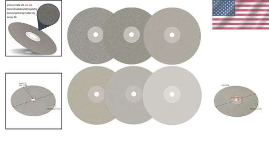 6-Piece Diamond Lap Wheel Set - 8" x 1/2" for Precision Stone & Glass Cutting
