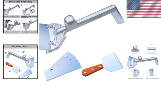 Heavy Duty Grill Scraper Set - Cast Aluminum with 5 Stainless Steel Blades