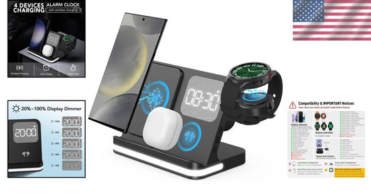 Compact Wireless Charging Station with Alarm Clock for Galaxy Watches/Samsung