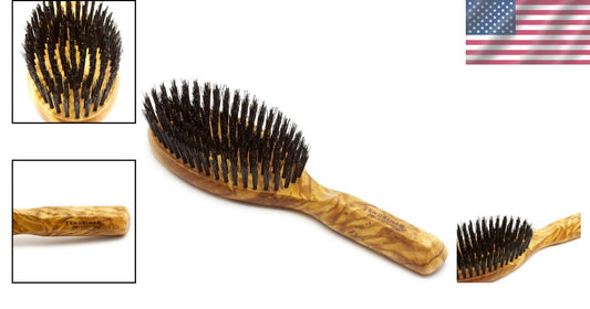 German-Made Men's Oval Hairbrush - Authentic Boar Bristles & Polished Olivewood