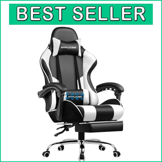 Ergonomic Gaming Chair with Footrest & Lumbar Support - Height Adjustable White