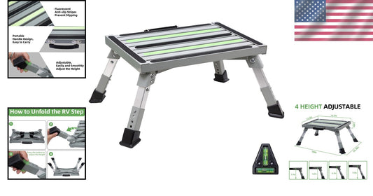 Heavy Duty Adjustable Folding RV Steps - Supports 1000 lbs with Anti-Slip Feet
