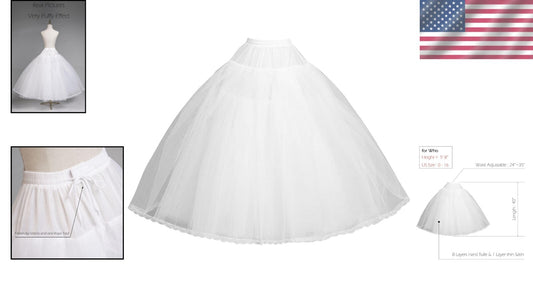 Puffy 8-Layer Tulle Petticoat for Weddings - Adjustable Fit, Comfort & Style