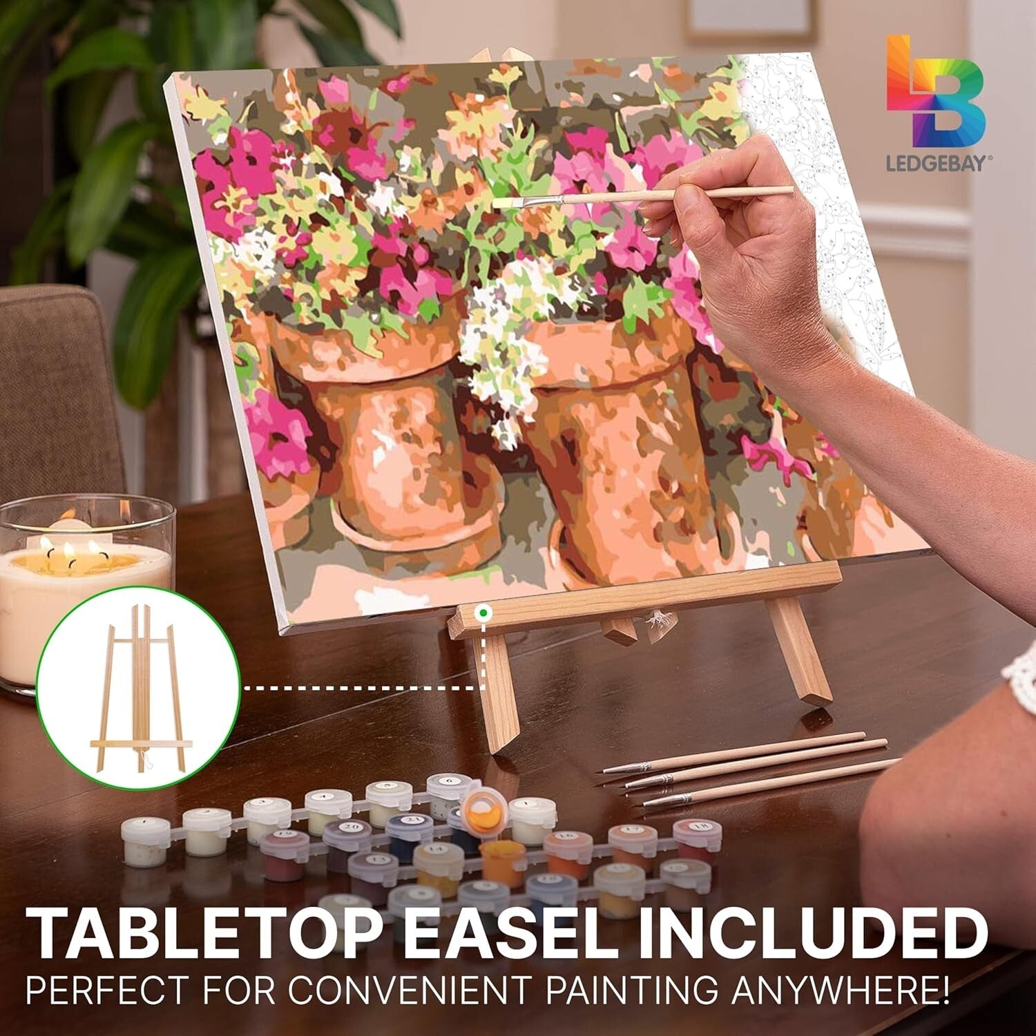 Complete Adult Paint by Numbers Set with Easel - Sweet Petunias 16x20