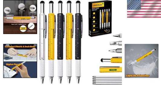 7 in 1 Multitool Tech Pen Set - Gift-Ready 5 Pack for Men, Dads & Colleagues