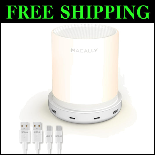 Dimmable USB Bedside Table Lamp with 4 Ports - Stylish and Functional Lighting