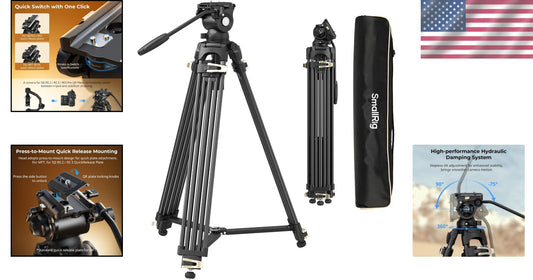Professional Aluminum Tripod 74" with Quick Release Plate and Smooth Fluid Head