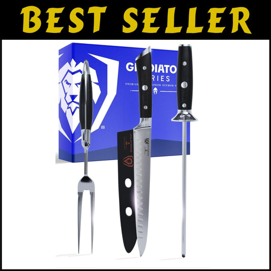High-Carbon German Steel 9" Carving Knife & 8" Honing Rod Set - Luxurious Finish