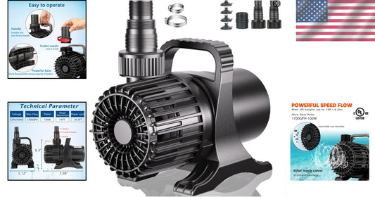 Energy-Efficient 1700 GPH Fountain Pump with Overheat Protection, UL Listed