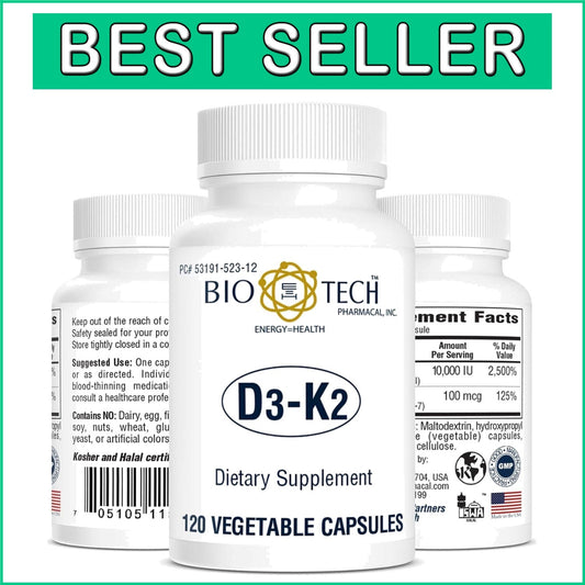 120 Plant-Based D3-K2 Vegcaps - Support Bone, Cardiovascular & Immune Health