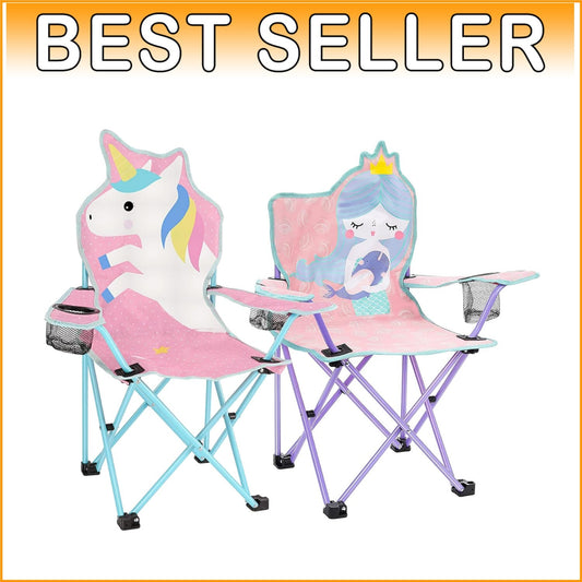 Durable Kids Outdoor Camping Chair with Cup Holder & Carrying Bag - Unicorn