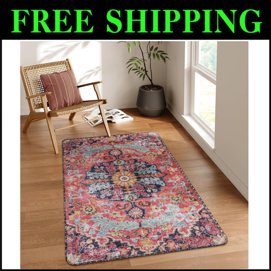 Stylish 3'x5' Fuchsia Non-Slip Rug - Ideal for Entrances & High Traffic Areas
