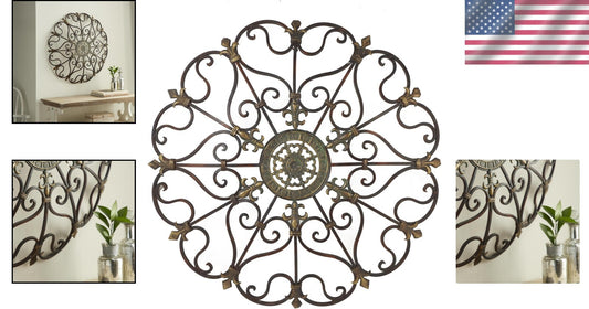Antique-Inspired Metal Wall Decor - 29" Scroll Design for Living Rooms