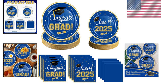320 Pcs Disposable Graduation Dinner Plates & Napkins - Ideal for Class of 2025