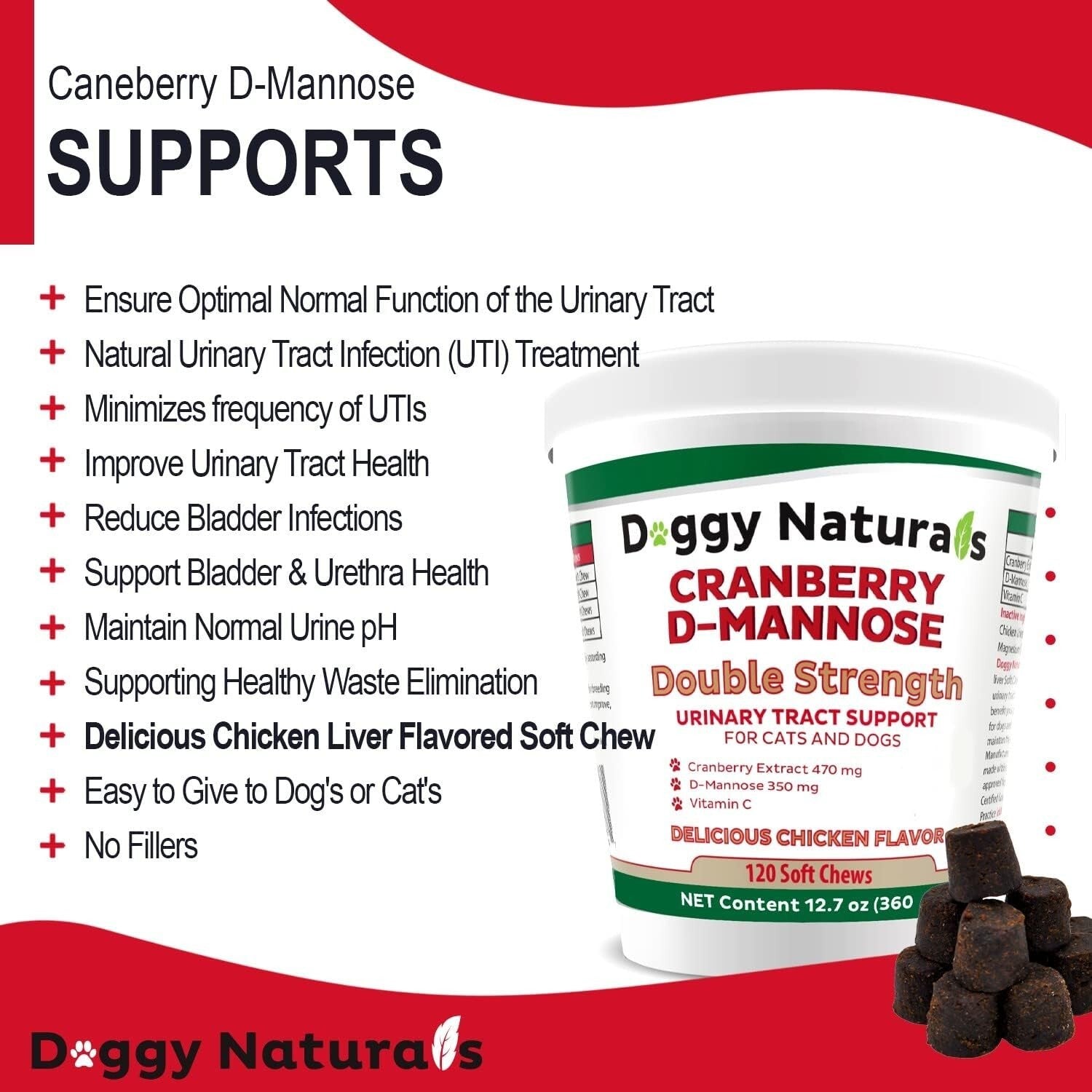 Vet-Recommended Cranberry D-Mannose Soft Chews - UTI Prevention for Pets