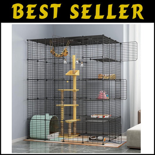 Multi-Pet Metal Cat Cage with 6 Access Points - Ideal Playpen for Cats & More