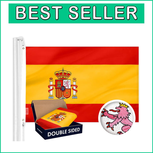 3x5 Ft Spain Flag - Premium Double Sided Embroidered Polyester with Grommets