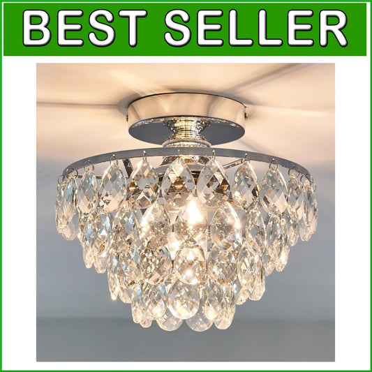 Elegant Small Crystal Chandelier Ceiling Light - Modern Semi Flush Mount Fixture