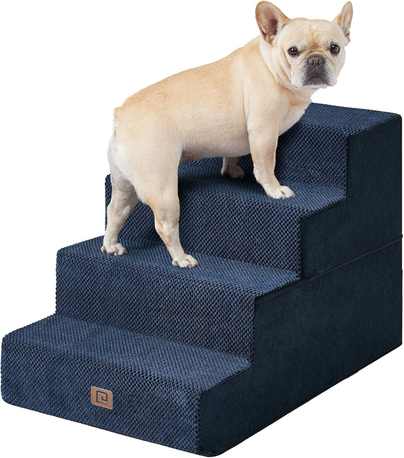 Extra Wide 4-Step Pet Stairs - Safe Access for Small Dogs & Cats in Navy