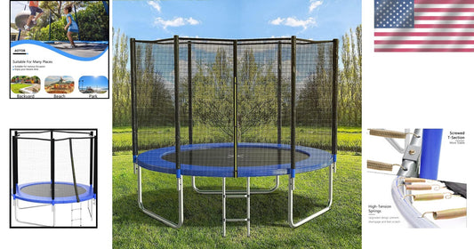 8FT Outdoor Trampoline with Safety Enclosure & Basketball Hoop for Hours of Fun