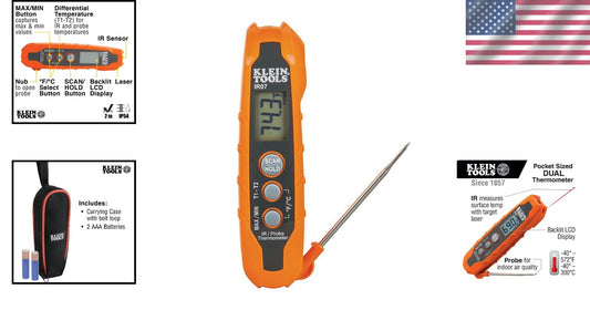 Versatile Dual Infrared and Probe Thermometer with Laser Pointer - Wide Range