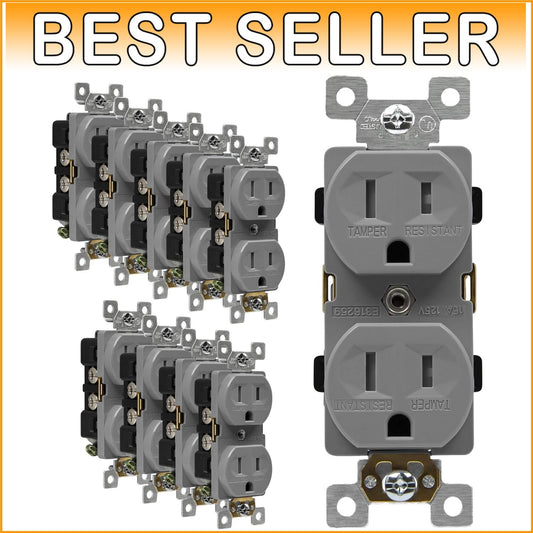 10-Pack Tamper-Resistant Industrial Grade Duplex Outlets, 15A 125V, UL Listed