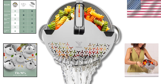 Premium Stainless Steel Clip-On Pasta Strainer 5.5-10'' - Space-Saving Design