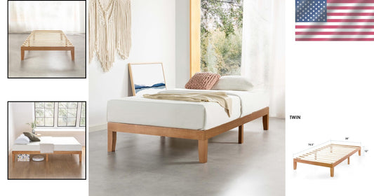 Classic 12-Inch Twin Platform Bed with Wooden Slats - Compact & Reliable