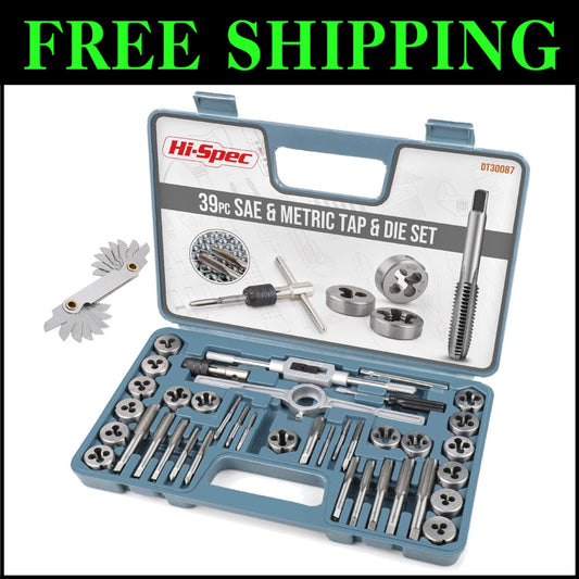 Complete 39-Piece SAE & Metric Tap and Die Tool Set with Screw Pitch Gauge