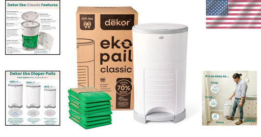EKO Classic Diaper Pail with Year’s Refills - Stylish, Eco-Friendly & Functional
