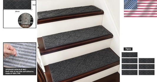 Non-Slip Carpet Stair Treads - 7pc Indoor Runners for Kids and Pets (28x9in)