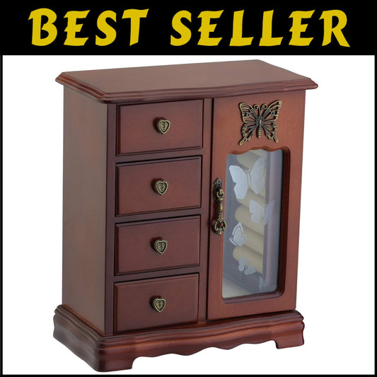 Compact Jewelry Organizer with 4 Drawers & Built-In Carousel - Women’s Essential