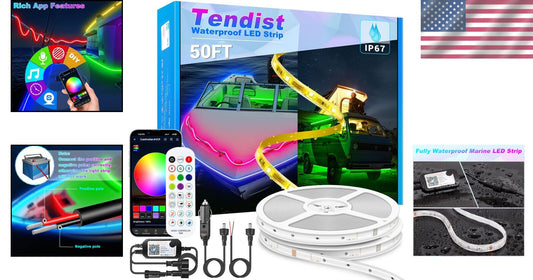 Customizable 50FT LED Strip Lights for Boats - IP67 Waterproof & App Controlled