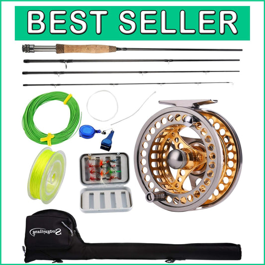 All-in-One 9ft Fly Rod Reel Combo with 12 Flies - Lightweight Fishing Package