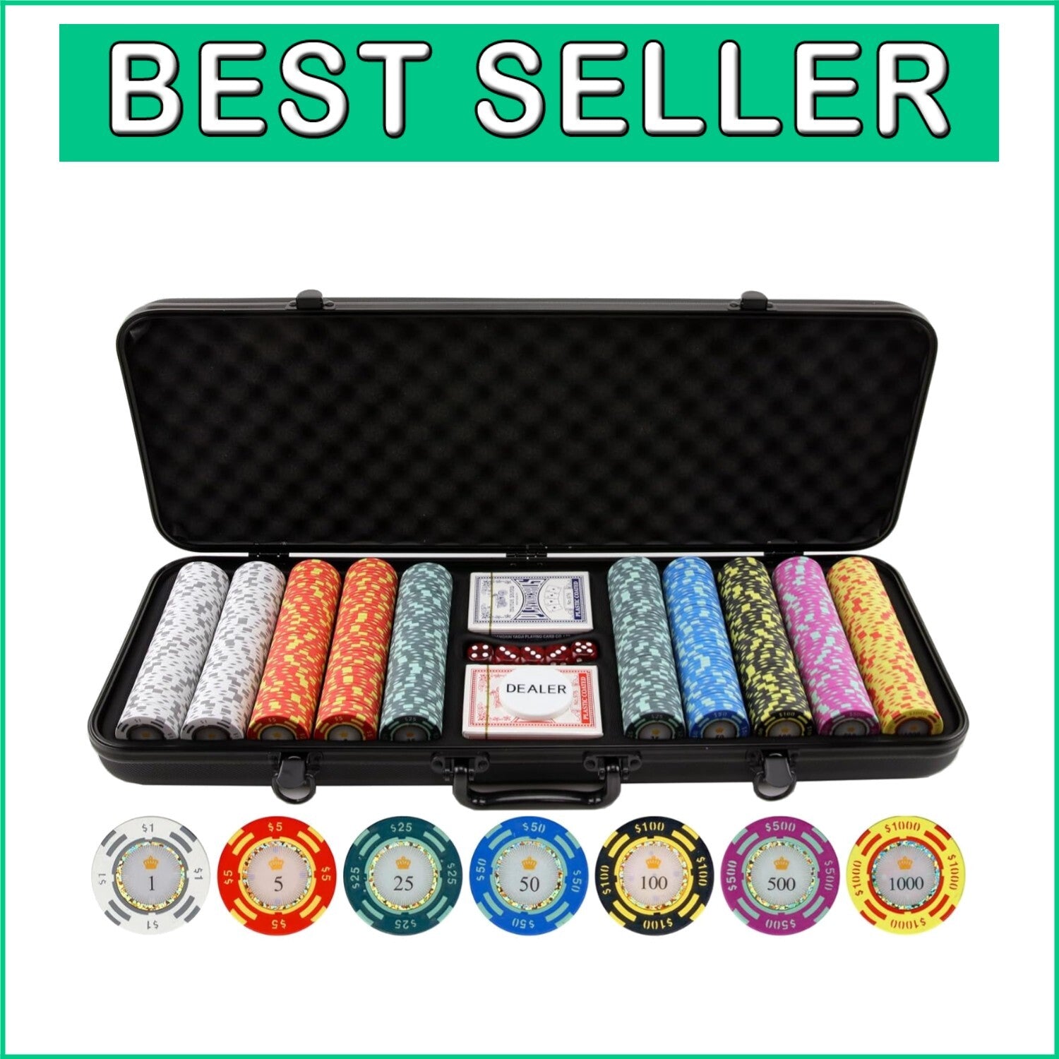 500-Piece Premium Poker Chip Set with Unique Designs & Durable Case