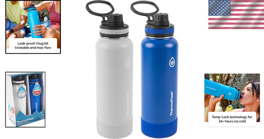 2 Pack 40oz Stainless Steel Insulated Water Bottles - Cold 24 Hours, Leak-proof