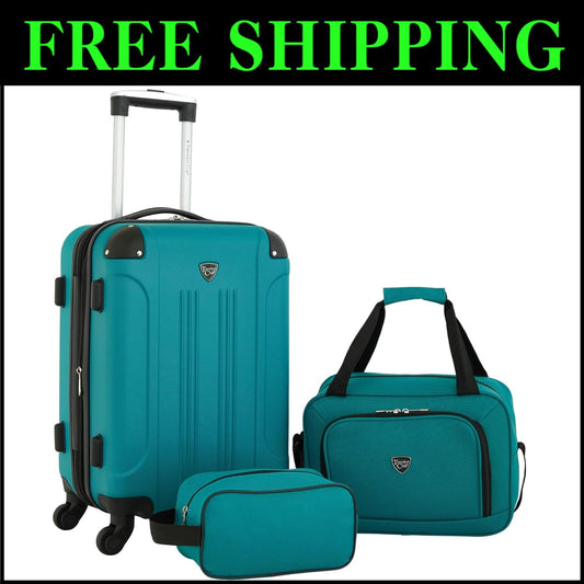 Teal Hardside Spinner Luggage Set: 20" Carry-On, Tote & Toiletry Case Included
