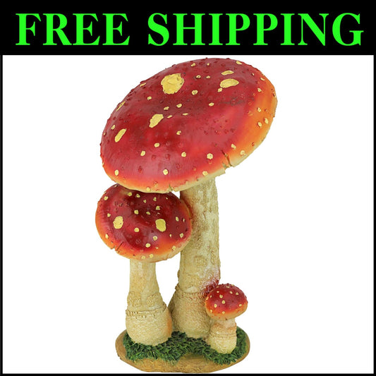 Lightweight Mystic Mushroom Statue: Hand-Cast Red Garden Decor - 12.99” Tall