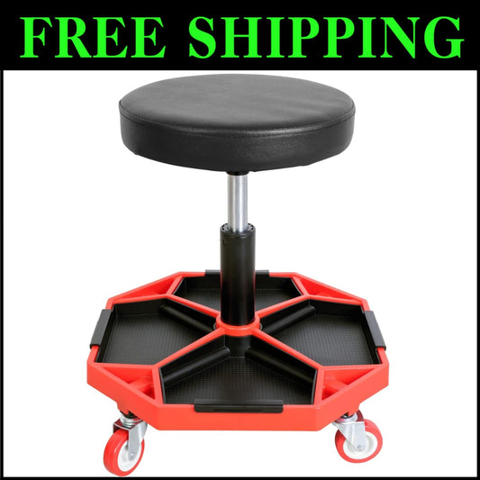 Durable Pneumatic Rolling Mechanic Stool with Soft Vinyl Seat, 300 lbs Capacity